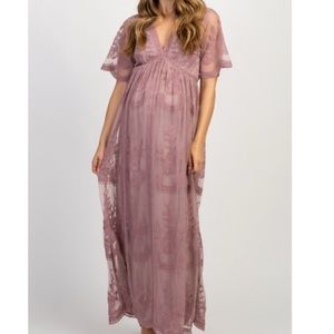 Pink blush maternity Mauve overlay Maxi dress.